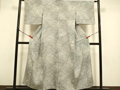 平和屋着物▽上質な小紋　単衣　紬地　吉祥花文　正絹　逸品　DABJ3716du