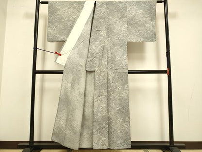 平和屋着物▽上質な小紋　単衣　紬地　吉祥花文　正絹　逸品　DABJ3716du