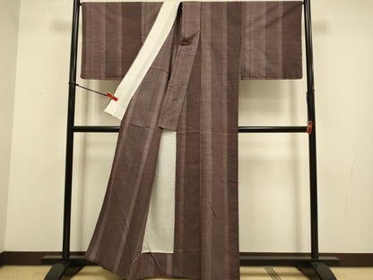 平和屋着物▽上質な紬 　単衣　 80亀甲　縞　正絹　逸品　未使用　DABJ3717du