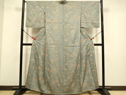 平和屋着物▽上質な小紋　単衣　枝花文　金彩　正絹　逸品　DABJ3719du