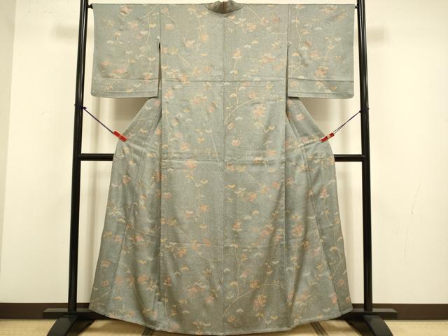 平和屋着物▽上質な小紋　単衣　枝花文　金彩　正絹　逸品　DABJ3719du