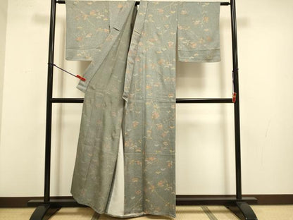 平和屋着物▽上質な小紋　単衣　枝花文　金彩　正絹　逸品　DABJ3719du