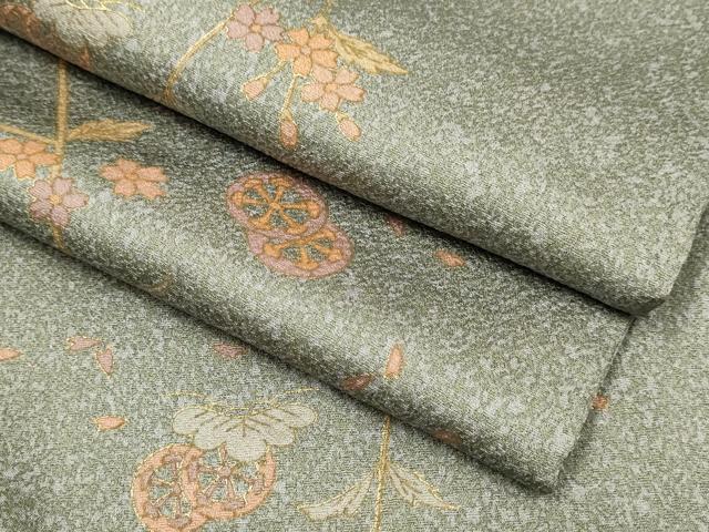 平和屋着物▽上質な小紋　単衣　枝花文　金彩　正絹　逸品　DABJ3719du