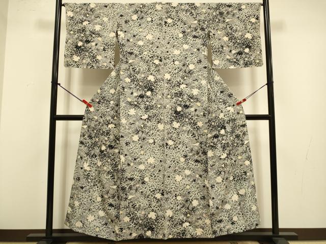 平和屋着物▽上質な小紋　単衣　草花文　たたき染め　金彩　正絹　逸品　DABJ3720du