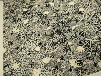 平和屋着物▽上質な小紋　単衣　草花文　たたき染め　金彩　正絹　逸品　DABJ3720du