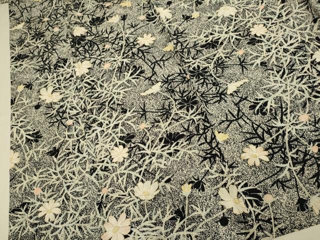 平和屋着物▽上質な小紋　単衣　草花文　たたき染め　金彩　正絹　逸品　DABJ3720du