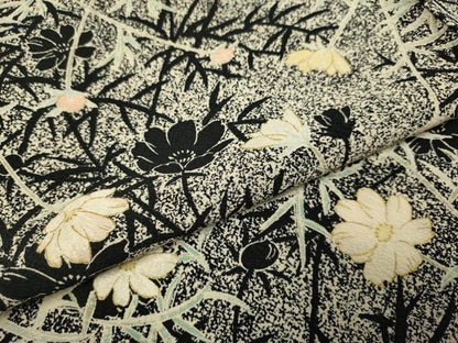 平和屋着物▽上質な小紋　単衣　草花文　たたき染め　金彩　正絹　逸品　DABJ3720du