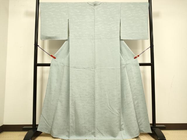 平和屋着物▽上質な色無地　単衣　松竹梅地紋　灰青色　正絹　逸品　DABJ3721du