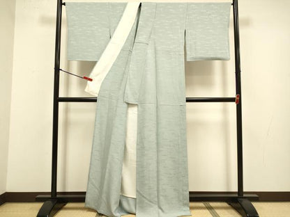 平和屋着物▽上質な色無地　単衣　松竹梅地紋　灰青色　正絹　逸品　DABJ3721du