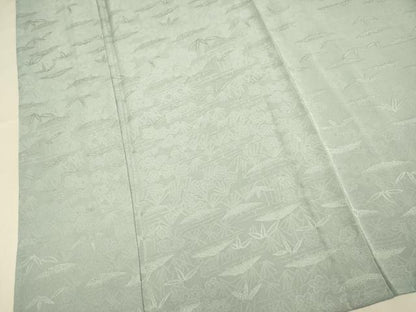 平和屋着物▽上質な色無地　単衣　松竹梅地紋　灰青色　正絹　逸品　DABJ3721du