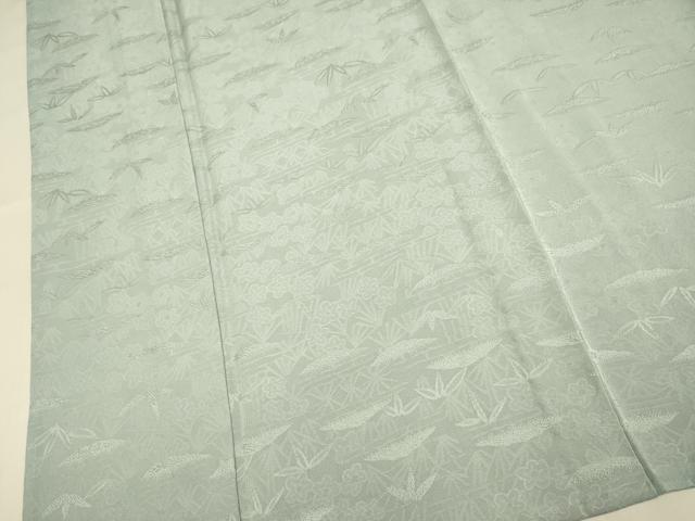 平和屋着物▽上質な色無地　単衣　松竹梅地紋　灰青色　正絹　逸品　DABJ3721du