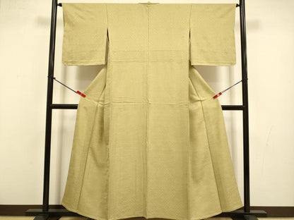 平和屋着物▽上質な色無地　単衣　青海波地紋　榛色　正絹　逸品　未使用　DABJ3724du