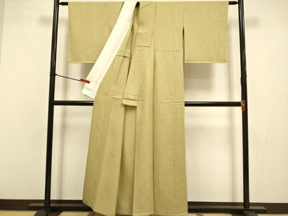 平和屋着物▽上質な色無地　単衣　青海波地紋　榛色　正絹　逸品　未使用　DABJ3724du