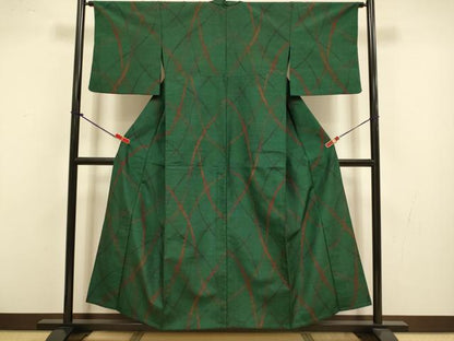 平和屋着物▽上質な紬　単衣　幾何学文様　正絹　逸品　DABJ3728du