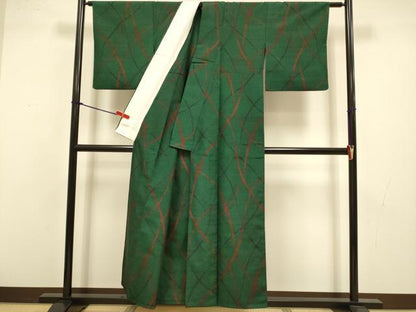 平和屋着物▽上質な紬　単衣　幾何学文様　正絹　逸品　DABJ3728du
