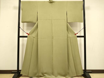 平和屋着物▽上質な色無地　単衣　霞地紋　榛色　正絹　逸品　DABJ3731du