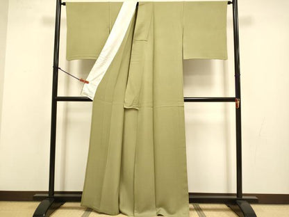 平和屋着物▽上質な色無地　単衣　霞地紋　榛色　正絹　逸品　DABJ3731du