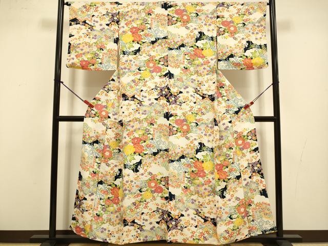 平和屋着物▽上質な小紋　単衣　草花文　正絹　逸品　DABJ3732du