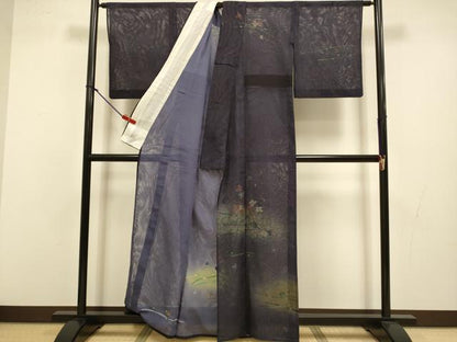 平和屋着物▽訪問着　無双　紗袷　紗×紗　夏虫　枝花文　暈し染め　金彩　正絹　逸品　DABJ3734du