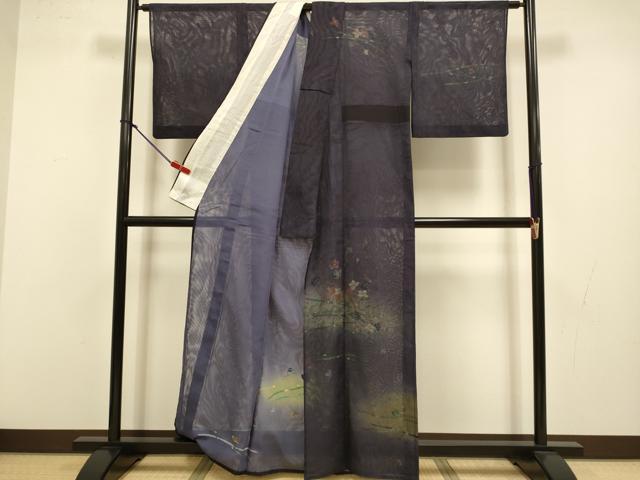 平和屋着物▽訪問着　無双　紗袷　紗×紗　夏虫　枝花文　暈し染め　金彩　正絹　逸品　DABJ3734du