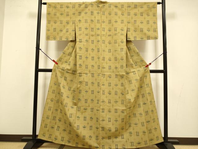 平和屋着物▽上質な紬 　単衣　絣文様 　正絹　逸品　未使用　DABJ3735du