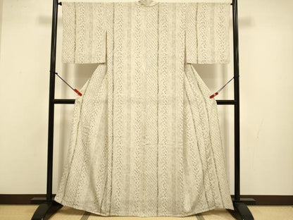 平和屋着物▽上質な小紋　単衣　型染　草花間道　正絹　逸品　DABJ3736du
