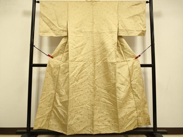 平和屋着物▽上質なお召　単衣　風通織　草花文 　正絹　逸品　未使用　DABJ3740du