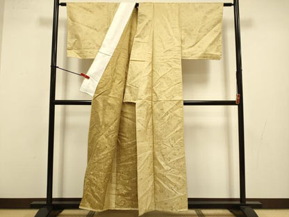 平和屋着物▽上質なお召　単衣　風通織　草花文 　正絹　逸品　未使用　DABJ3740du