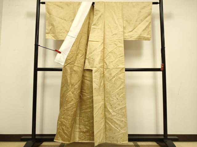 平和屋着物▽上質なお召　単衣　風通織　草花文 　正絹　逸品　未使用　DABJ3740du