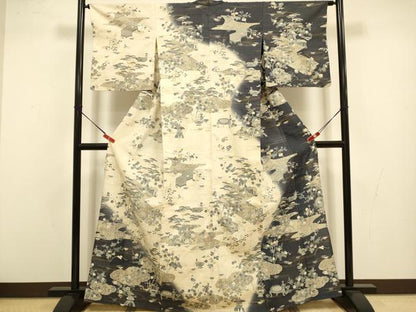 平和屋着物▽染織の名門　しょうざん  生紬　訪問着　単衣　吉祥風景花文　金彩　正絹　逸品　DABJ3741du