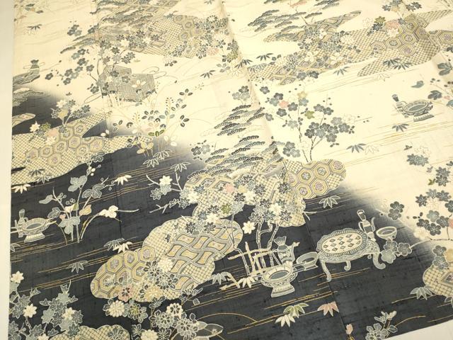 平和屋着物▽染織の名門　しょうざん  生紬　訪問着　単衣　吉祥風景花文　金彩　正絹　逸品　DABJ3741du