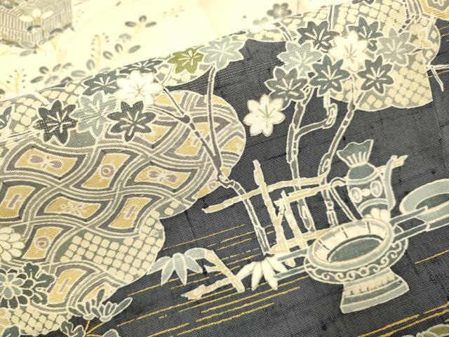 平和屋着物▽染織の名門　しょうざん  生紬　訪問着　単衣　吉祥風景花文　金彩　正絹　逸品　DABJ3741du