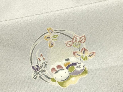 平和屋着物▽上質な小紋　単衣　花丸文　兎　正絹　逸品　DABJ3743du