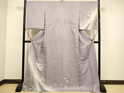 平和屋着物▽訪問着　単衣　駒刺繍　色紙舞桜文　暈し染め　ロング丈　正絹　逸品　DABJ3744du