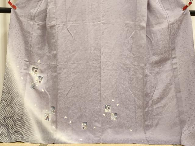 平和屋着物▽訪問着　単衣　駒刺繍　色紙舞桜文　暈し染め　ロング丈　正絹　逸品　DABJ3744du