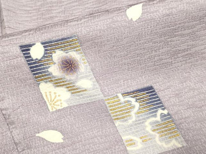 平和屋着物▽訪問着　単衣　駒刺繍　色紙舞桜文　暈し染め　ロング丈　正絹　逸品　DABJ3744du