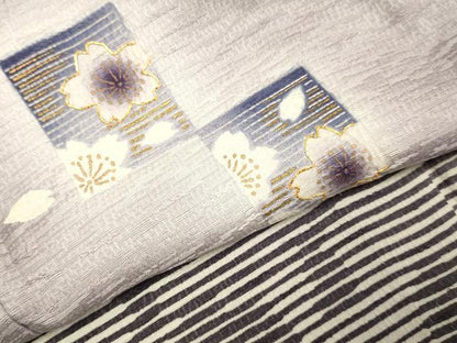 平和屋着物▽訪問着　単衣　駒刺繍　色紙舞桜文　暈し染め　ロング丈　正絹　逸品　DABJ3744du