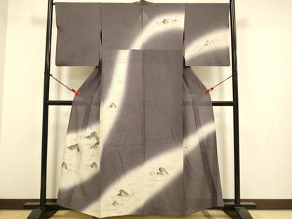 平和屋着物＊夏物　訪問着　ぜんまい紬　手描き　縞紋紗　風景文　暈し染め　金彩　正絹　逸品　DABJ3746du