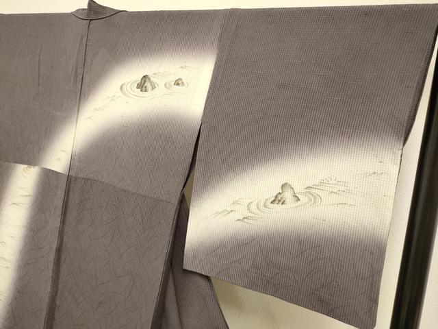 平和屋着物＊夏物　訪問着　ぜんまい紬　手描き　縞紋紗　風景文　暈し染め　金彩　正絹　逸品　DABJ3746du