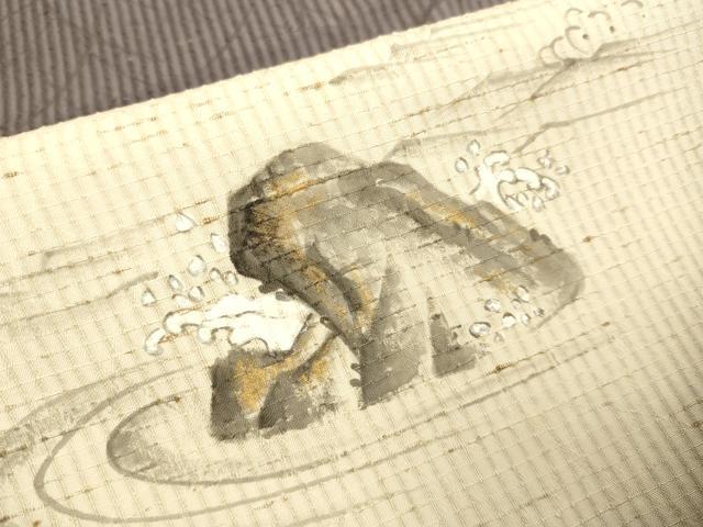 平和屋着物＊夏物　訪問着　ぜんまい紬　手描き　縞紋紗　風景文　暈し染め　金彩　正絹　逸品　DABJ3746du