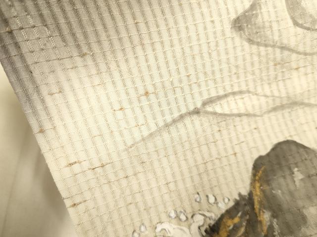 平和屋着物＊夏物　訪問着　ぜんまい紬　手描き　縞紋紗　風景文　暈し染め　金彩　正絹　逸品　DABJ3746du