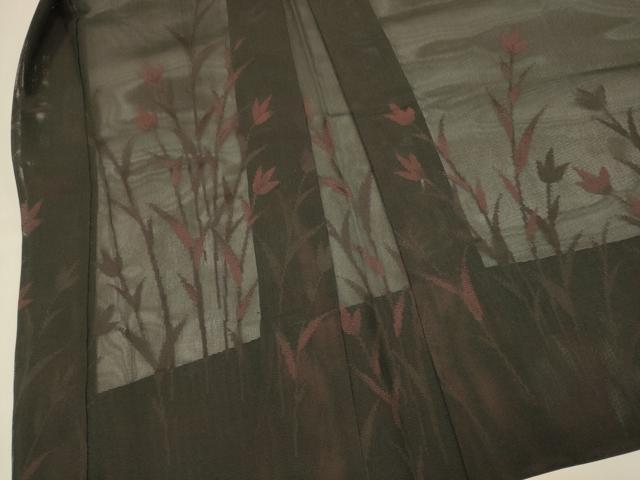 平和屋着物▽羽織　スリーシーズン　春夏秋　塵除け　草花文　黒地　正絹　逸品　DABJ3748du