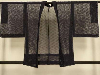 平和屋着物▽羽織　スリーシーズン　春夏秋　塵除け　変わり縞　濃鼠色　正絹　逸品　未使用　DABJ3749du