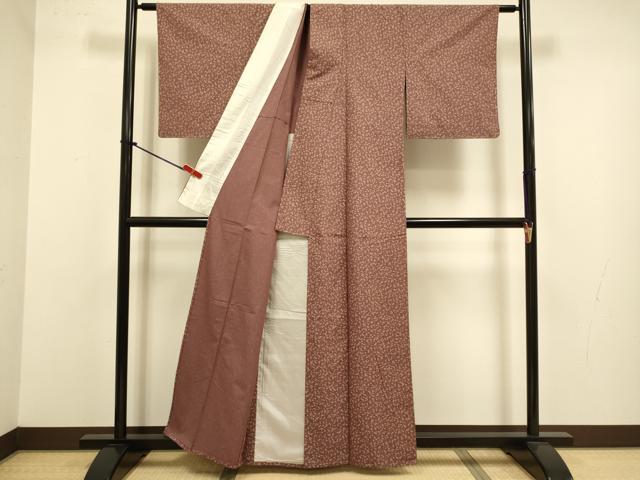 平和屋着物▽上質な小紋　結城紬　単衣　京友禅　葡萄蔦の葉文　証紙付き　正絹　逸品　未使用　DABJ3758du