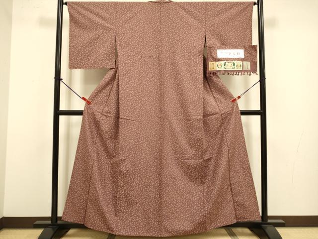 平和屋着物▽上質な小紋　結城紬　単衣　京友禅　葡萄蔦の葉文　証紙付き　正絹　逸品　未使用　DABJ3758du