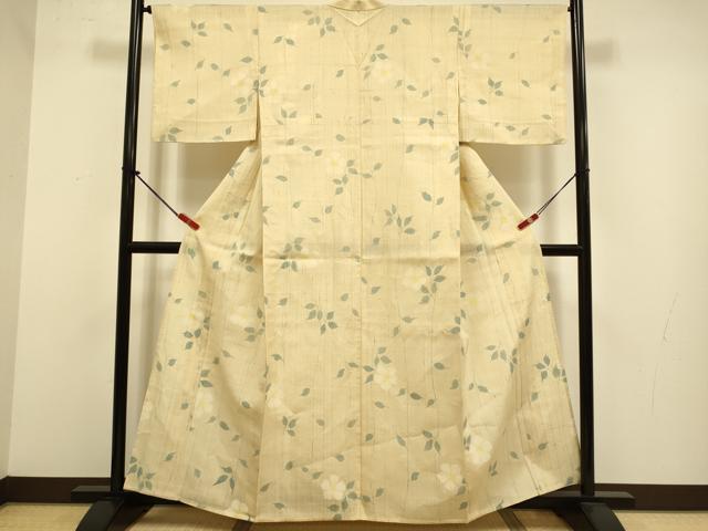 平和屋着物▽上質な小紋　単衣　紬地　手描き　草花文　正絹　逸品　DABJ3761du
