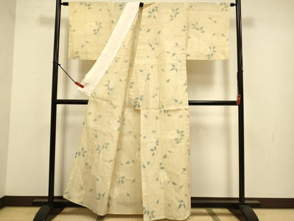 平和屋着物▽上質な小紋　単衣　紬地　手描き　草花文　正絹　逸品　DABJ3761du