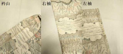 平和屋着物▽上質な紬　単衣　風景花文　正絹　逸品　DABJ3763du