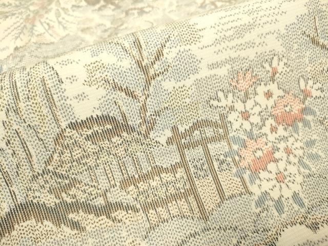 平和屋着物▽上質な紬　単衣　風景花文　正絹　逸品　DABJ3763du
