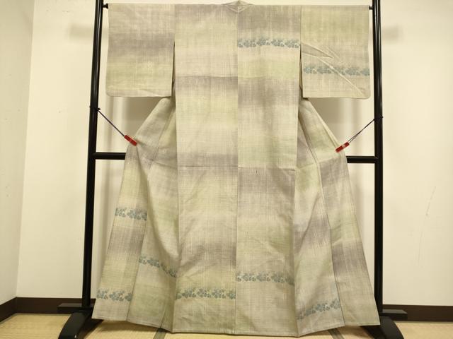 平和屋着物▽訪問着　単衣　紬地　草花文　正絹　逸品　DABJ3765du